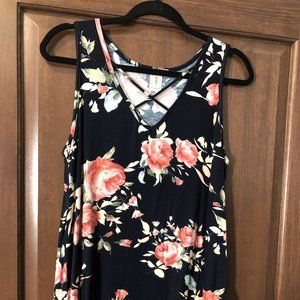 Navy Floral Lattice Tank in medium